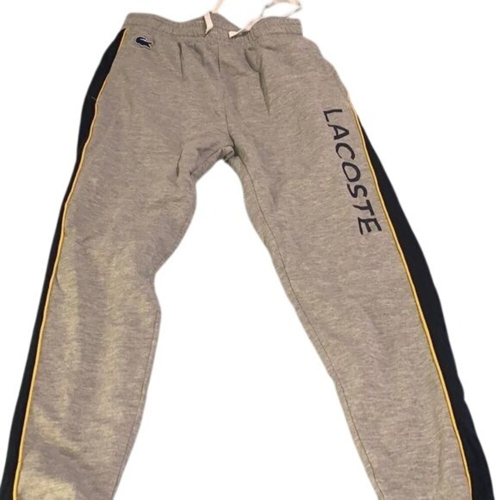 Lacoste Mens Grey Sweatpants With Logo & Side Stripe